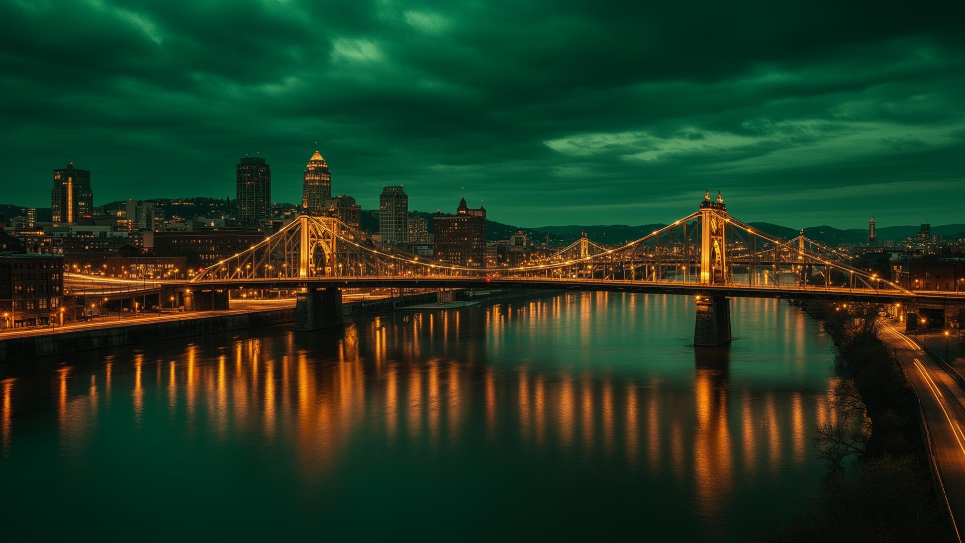 Pittsburgh bridges at night